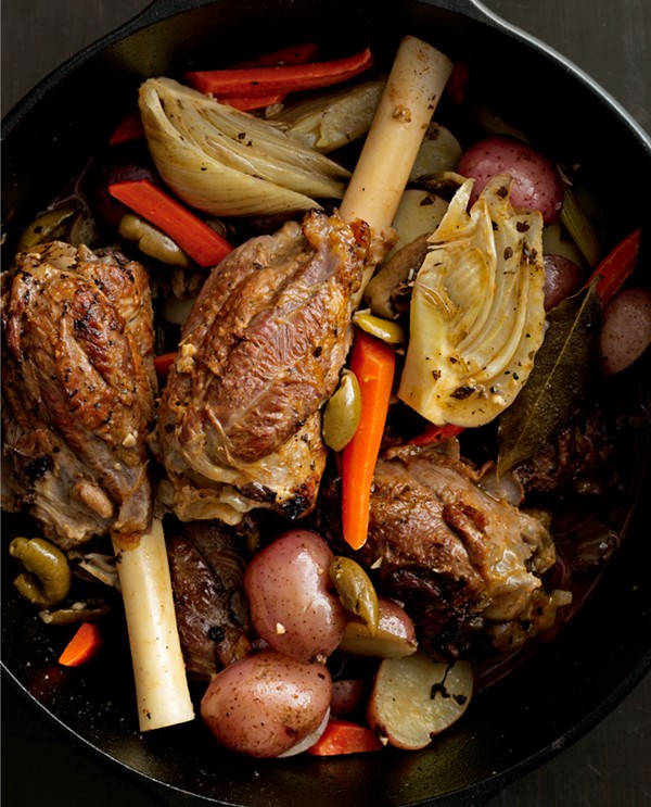Braised lamb shanks with fennel and baby potatoes