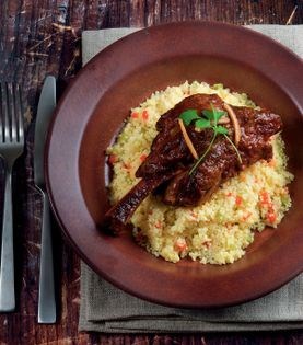Braised lamb shanks with lemon confit