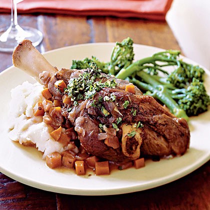 Braised lamb shanks with parsley-mint gremolata