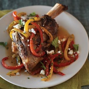 Braised lamb shanks with sweet peppers
