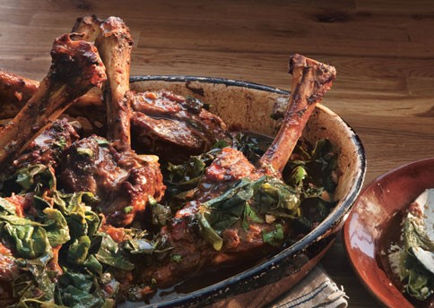 Braised lamb shanks with Swiss chard