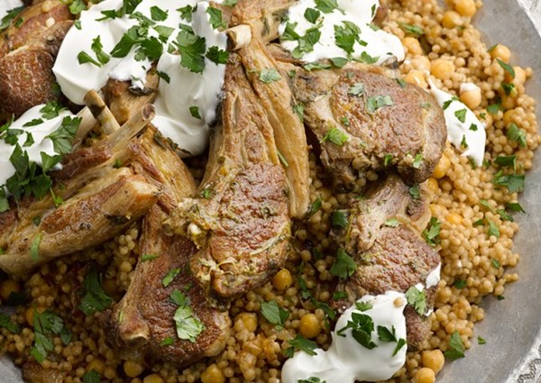 Braised lamb with maftoul and chickpeas
