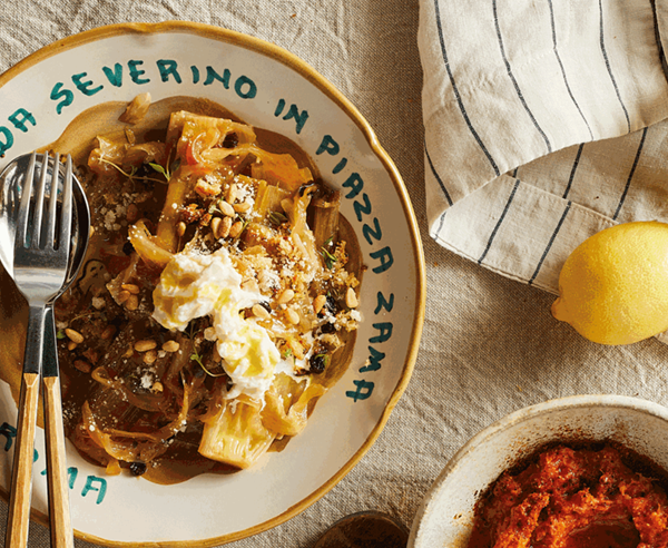 Braised leek in saor and stracciatella