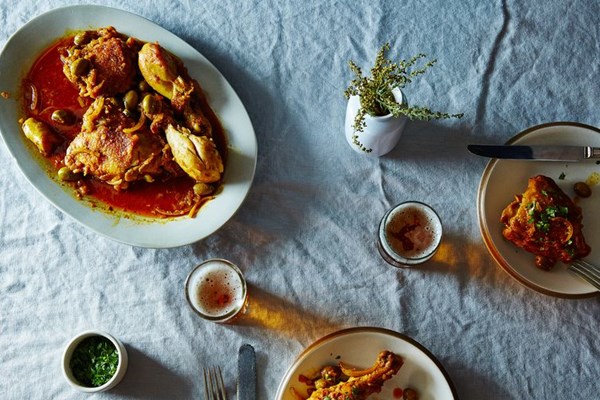 Braised Moroccan chicken and olives 