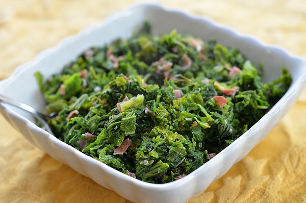 Braised mustard greens with prosciutto