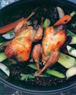 Braised partridge and Puy lentil pot (Perdrix aux lentilles du Puy)