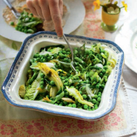 Braised peas, salad onions and mint