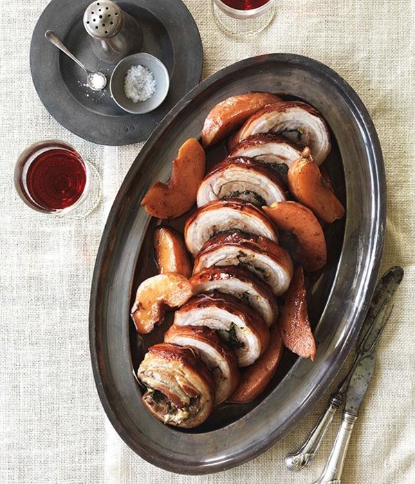 Braised pork belly rotolo with quince and salsa di Porto