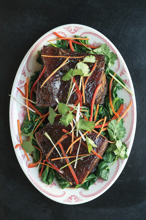 Braised pork belly (Wang choy chow sau)