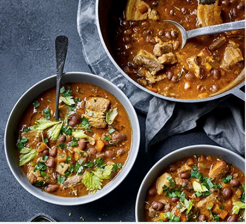 Braised pork belly with borlotti beans