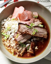 Braised pork belly with pickled radishes