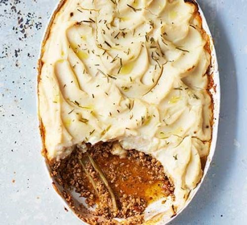 Braised pork cottage pie with celeriac topping