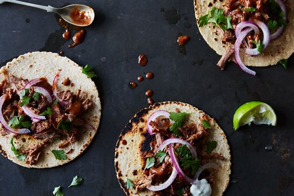 Braised pork in lazy cherry ancho mole