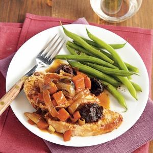 Braised pork loin with Port and dried plums