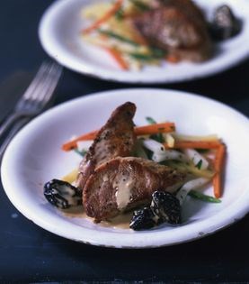 Braised pork shoulder chops with prunes (Côtes de porc braisées aux pruneaux)