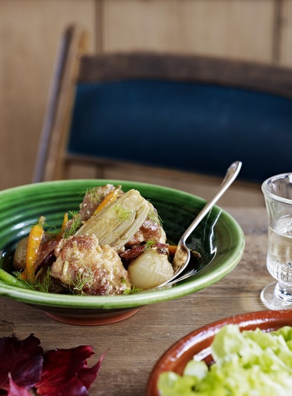 Braised pork shoulder with fennel and chorizo
