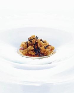 Braised quail, brioche porridge, roasted chestnut cream, truffle, chestnut floss