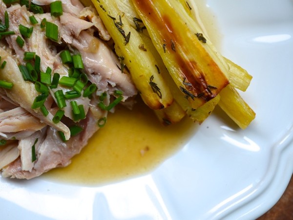 Braised rabbit with parsnips