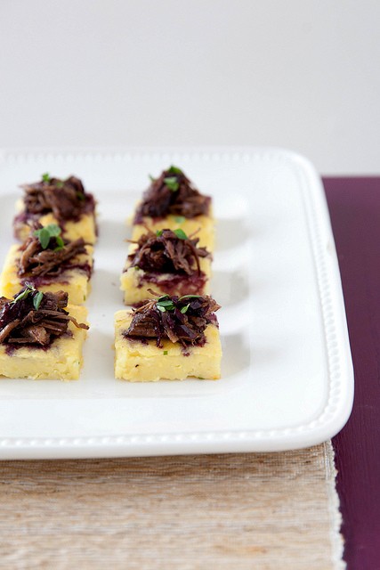 Braised short rib and potato bites with Cabernet sauce