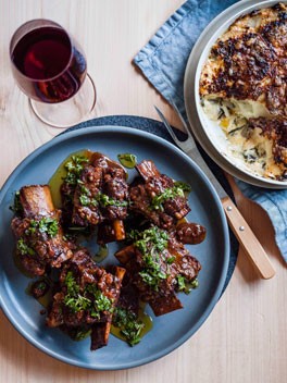 Braised short ribs with gratin