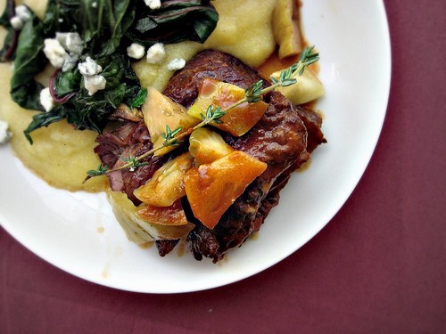 Braised short ribs with pickled green tomatoes