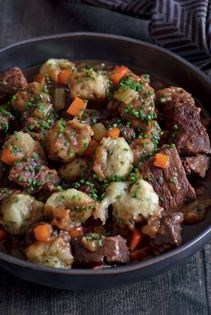 Braised shoulder of beef with suet dumplings