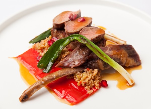 Braised shoulder of goat with pan-fried loin and Moroccan flavours