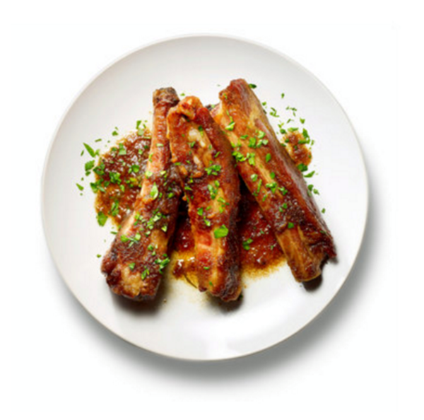 Braised spare ribs with white wine, garlic, and anchovies