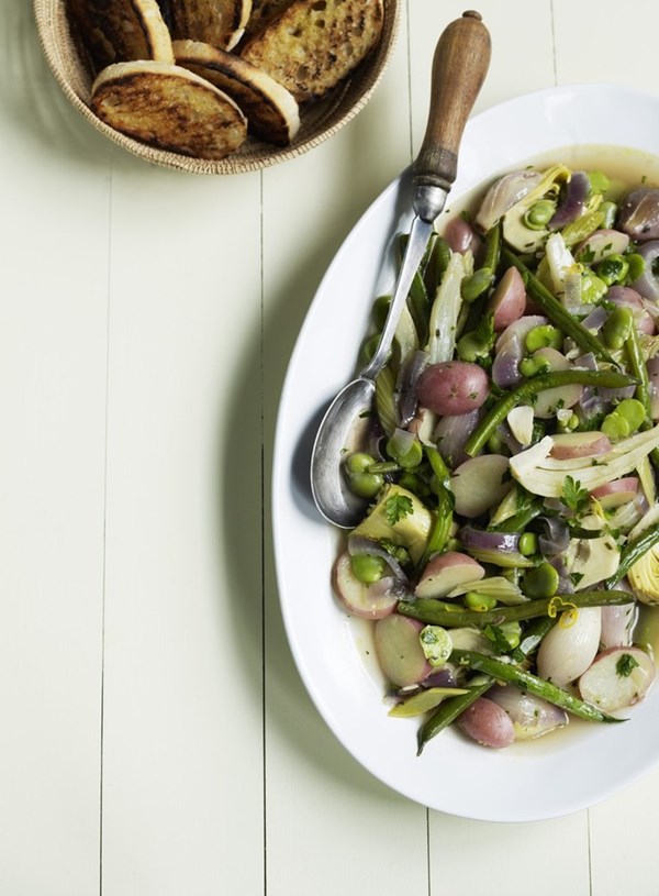Braised spring vegetables