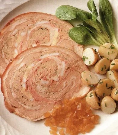 Braised, stuffed veal breast