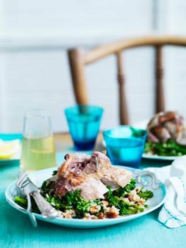 Braised turkey with brown rice and broccolini