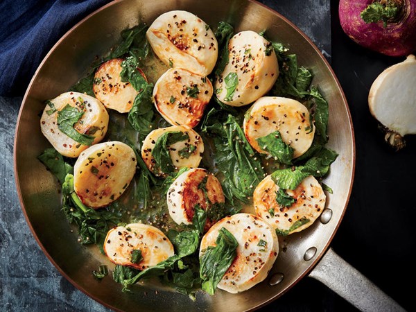 Braised turnips with greens
