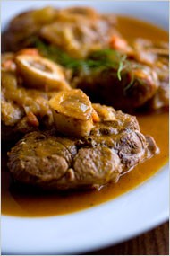 Braised veal shanks with apricot, orange and fennel