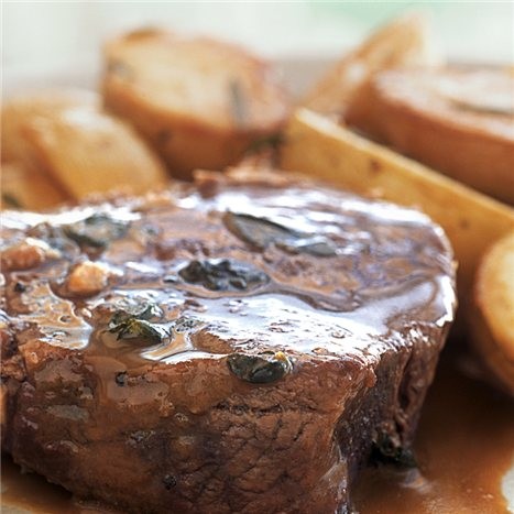 Braised veal with garlic, parsley, and vinegar