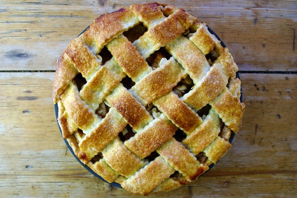 Bramley apple and pear pie with almond, lemon and ginger