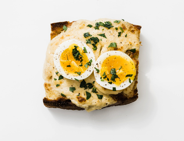 Brandade with soft-boiled eggs and spring herbs toast