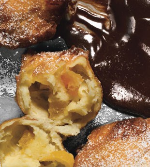 Brandied apricot beignets with chocolate dipping sauce