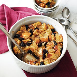 Brandied plum-vanilla bread pudding