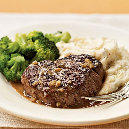 Brandy and mustard-glazed tenderloin steaks