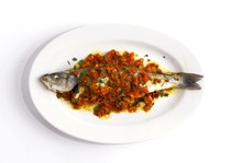 Branzino with herbs and tomato jam