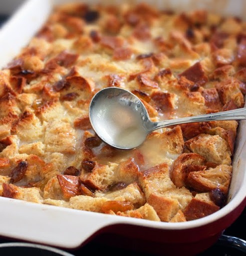 Bread and butter pudding with whiskey sauce