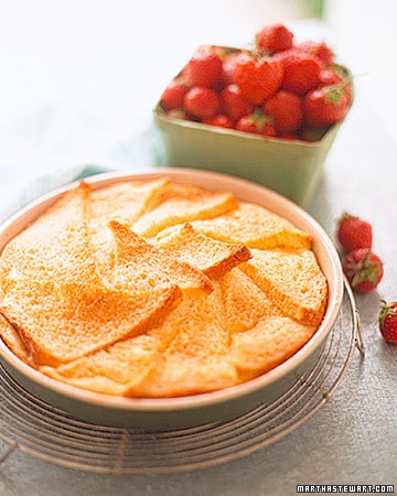 Bread and butter pudding with strawberries