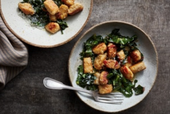 Bread gnocchi with broccoli leaves