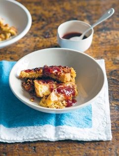 Bread, peanut butter and jam pudding
