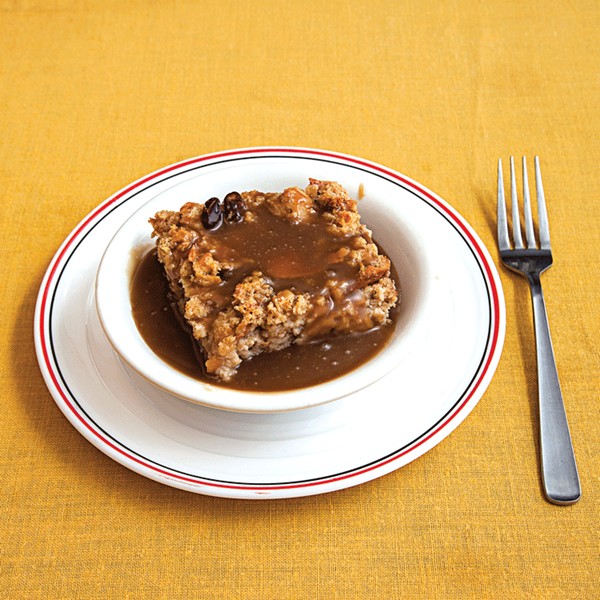 Bread pudding with caramel sauce