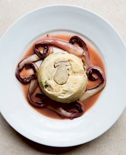 Bread pudding with ceps and radicchio