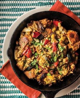 Bread pudding with Tuscan roasted vegetables