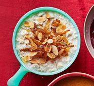Bread sauce with flaked almonds & caramelised shallots