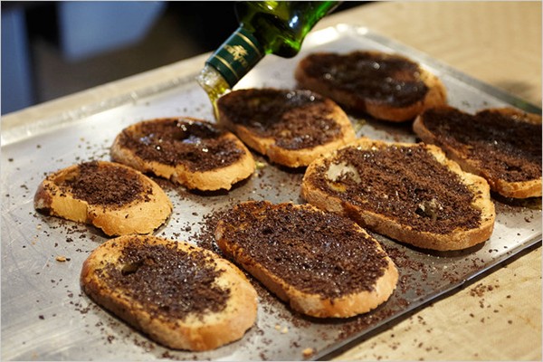 Bread with chocolate and olive oil