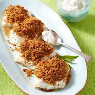 Breadcrumb-crusted cod